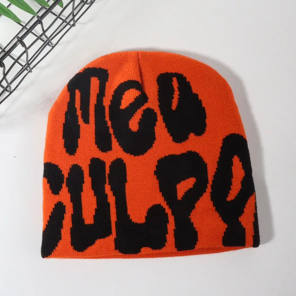 Low MOQ Y2K Gothic All Over Print No Cuff Fold Winter Skull Cap Custom Logo Jacquard Knit Beanie