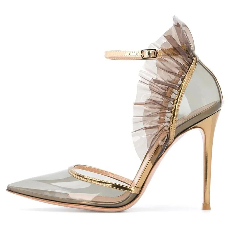 
lace PVC high heel luxury new fashion pointed toe handmade women Pu shoe 