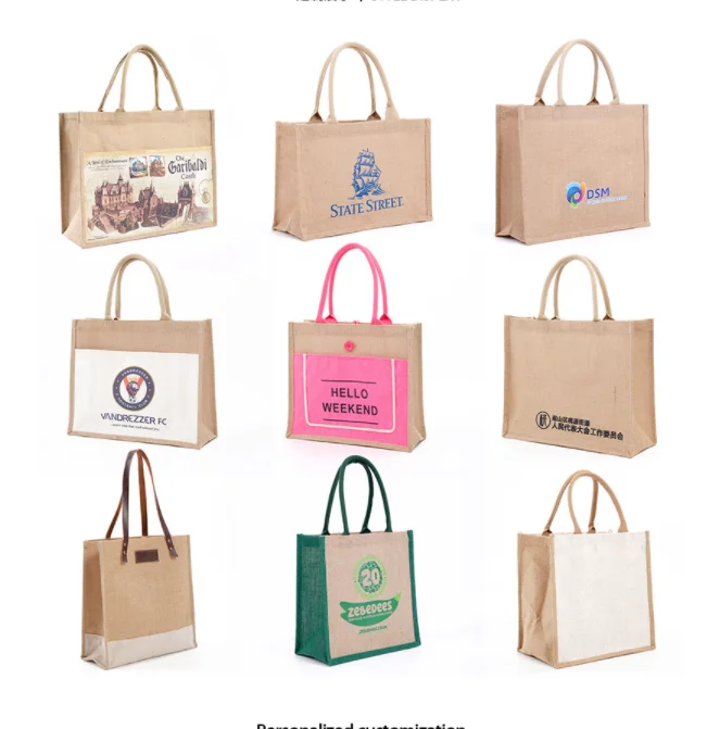 Printed custom canvas cotton manufacturers burlap wine bag hessian jute shopping bag burlap tote jute bag