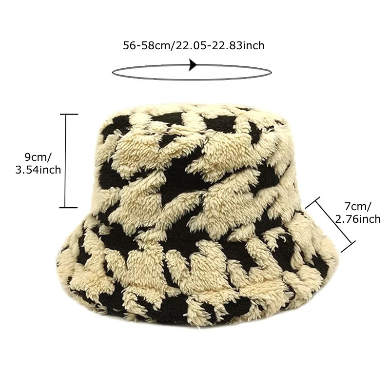 Adults Outdoor Cap Fashion Pattern Plus Velvet Plus Thick Fabric Fisherman Hat Winter Warm Hats Women Bucket Hat