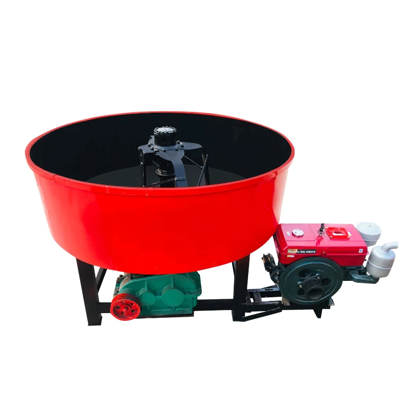 Concrete Pan Mixer With Hopper Diesel Portable Flat Mouth Blender Home Use  For Small Brick Machine