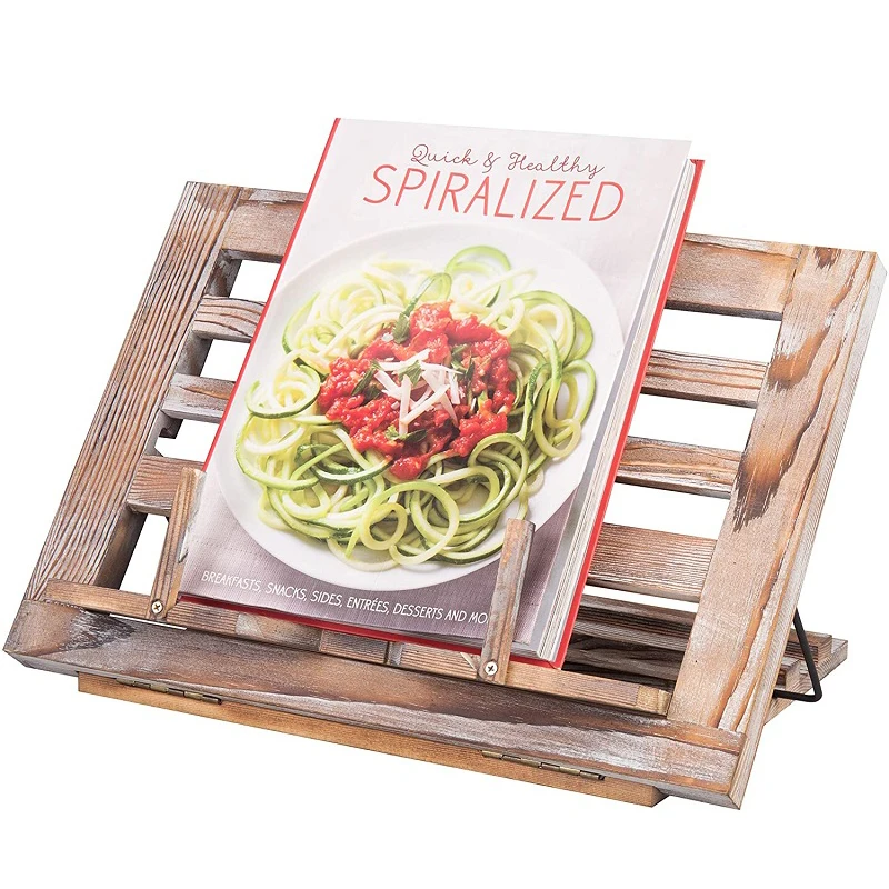 
MyGift Rustic Torched Wood Adjustable Cookbook & Tablet Stand 