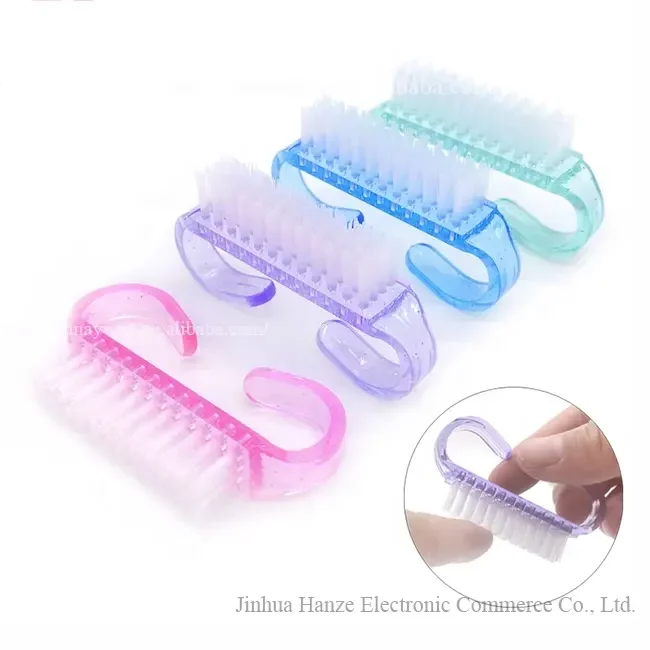Hot Sale Pink Cleansing Pedicure Manicure Cleaning Cleaner Fingernail Nails Dust Brushes Handle Grip Nail Brush