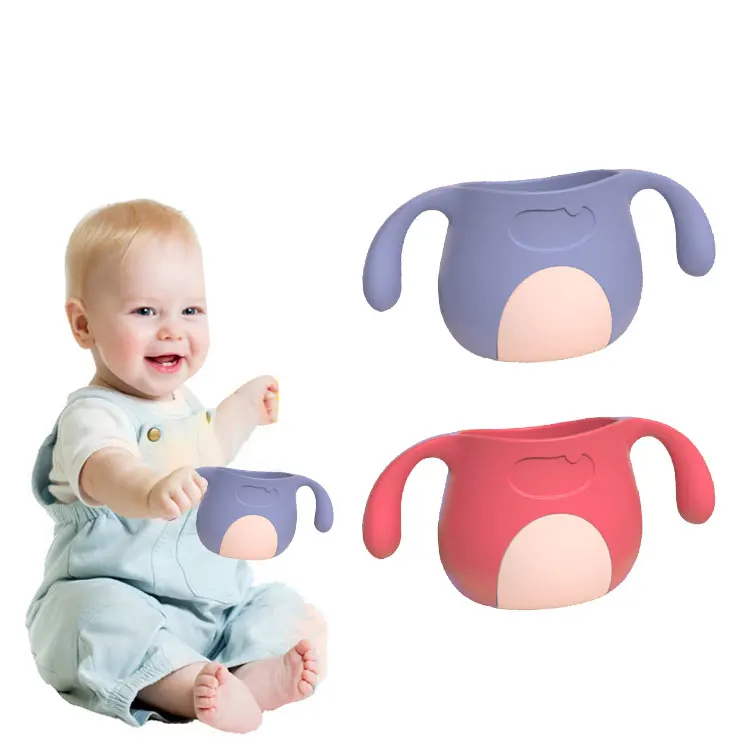 OEM/ODM 14*8cm 180ml New Bevel Angle Spill Proof Double Handle Drinking Learning Brush Teeth Food Grade Silicone Baby Cup