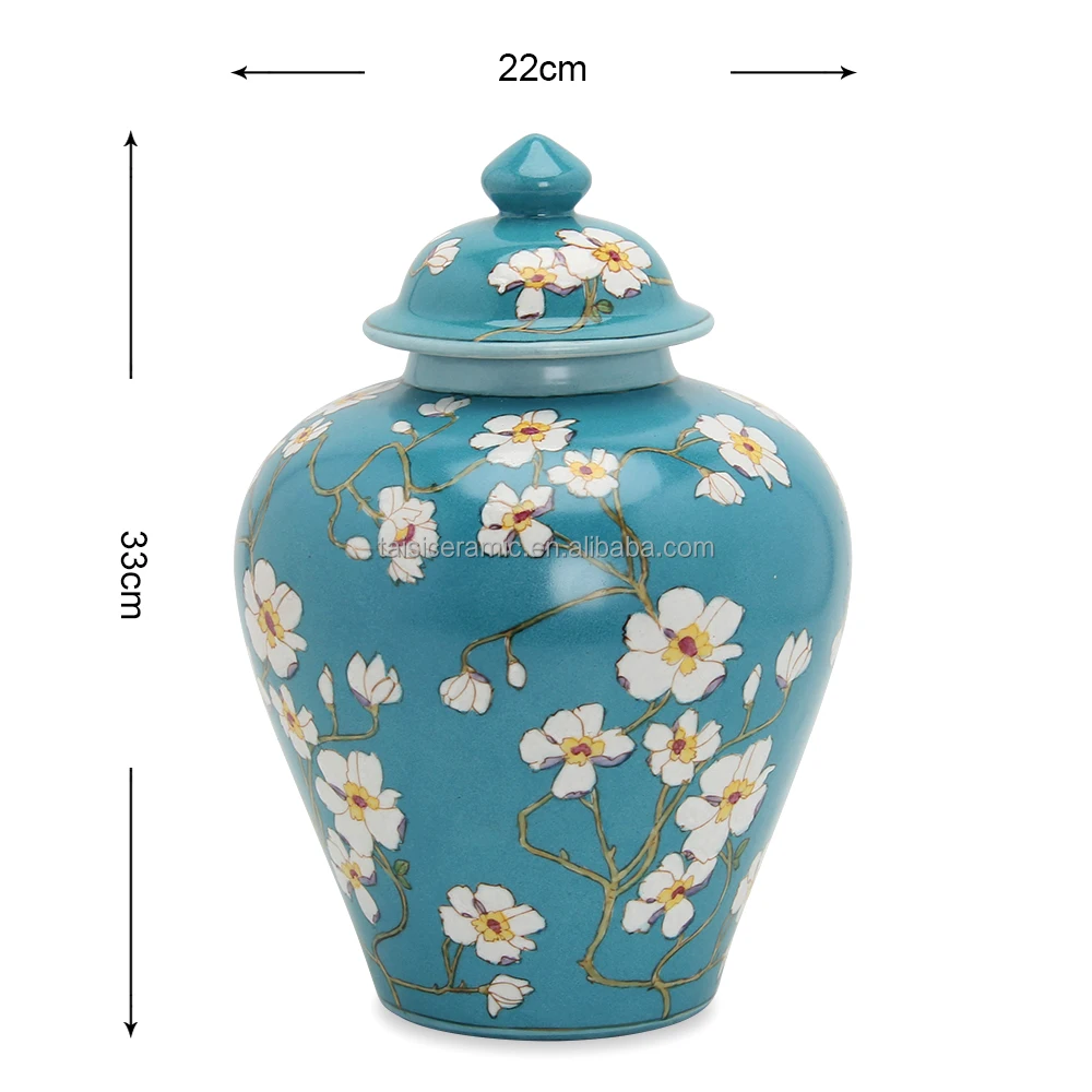 J182 Elegant Ceramic Blue Flower Jar Retro Decoration Home Furnishing Custom Porcelain Ginger Vase
