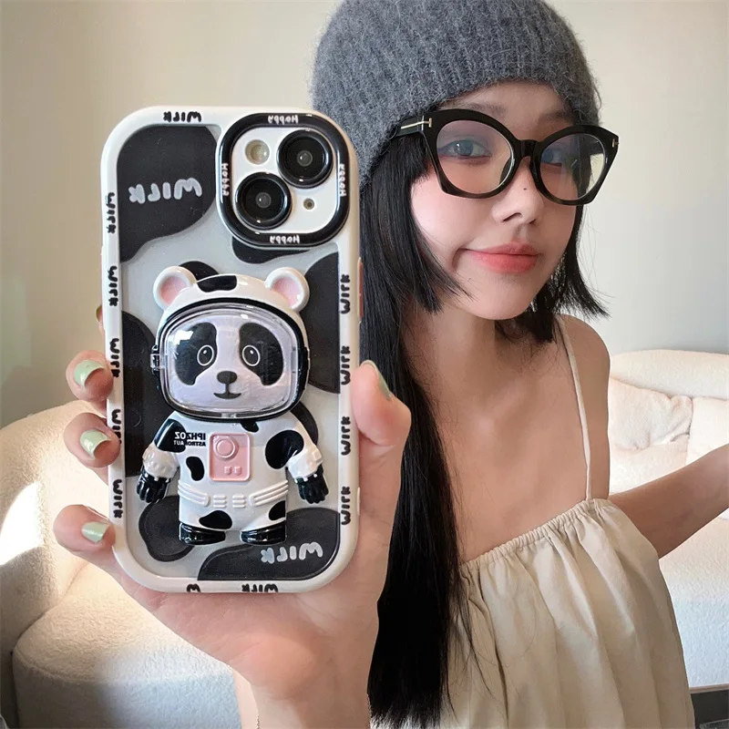 Cartoon Self-support Panda Phone case for iphone  11 12 13 14 15 promax mobile Cover