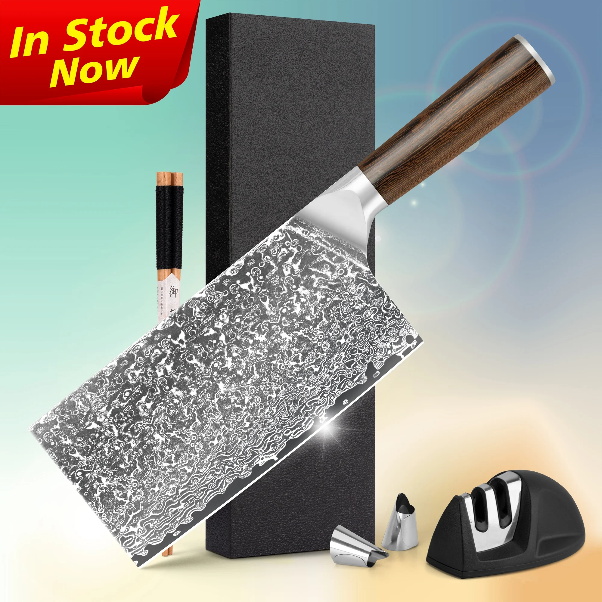 Wenge Wood Round Handle 7 inch 67 layers vg10 Damascus chinese chef knives meat cleaver knife with lifetime guarantee