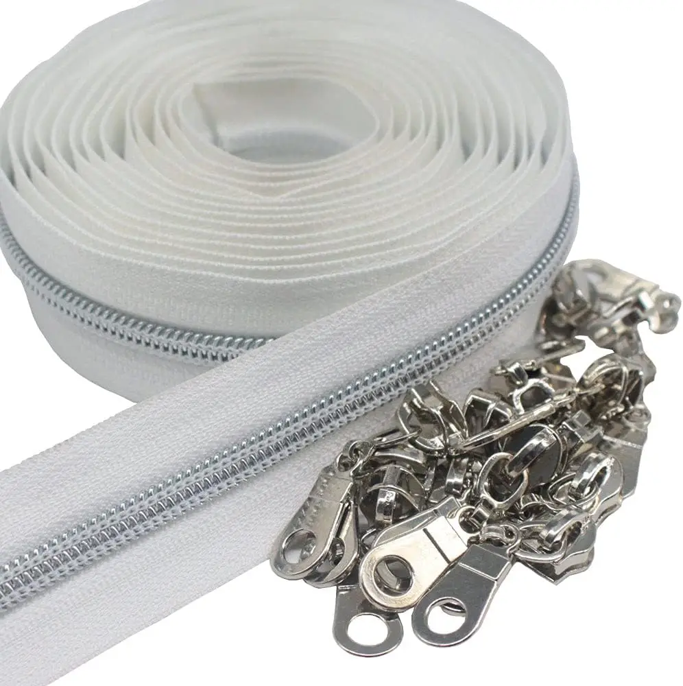 Zipper roll #5 silver teeth metallic Nylon Coil Zipper by the yard for Jackets Sewing Coats