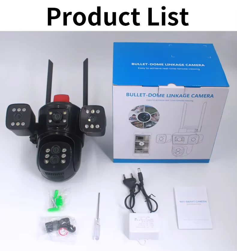 HD Smart Home Outdoor Wireless Camera 10X Optical Zoom 5 Lens Four Screen PTZ Micro SD Card Data Storage Video Surveillance Wifi