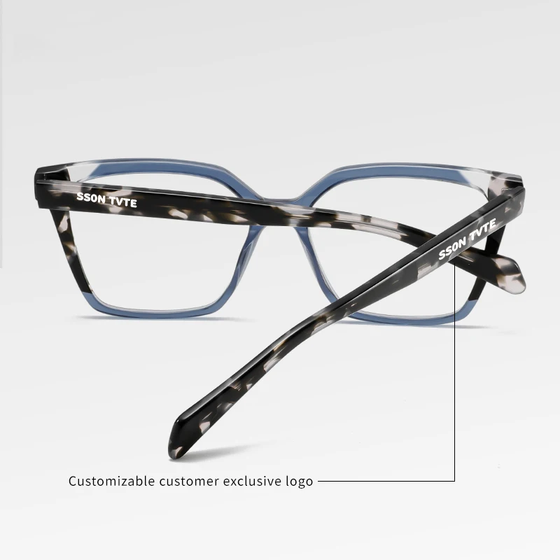 Bold Square Glasses Frames with Angular Color-Mixed Design and Anti Blue Light Protection Lenses Acetate Glasses for Unisex