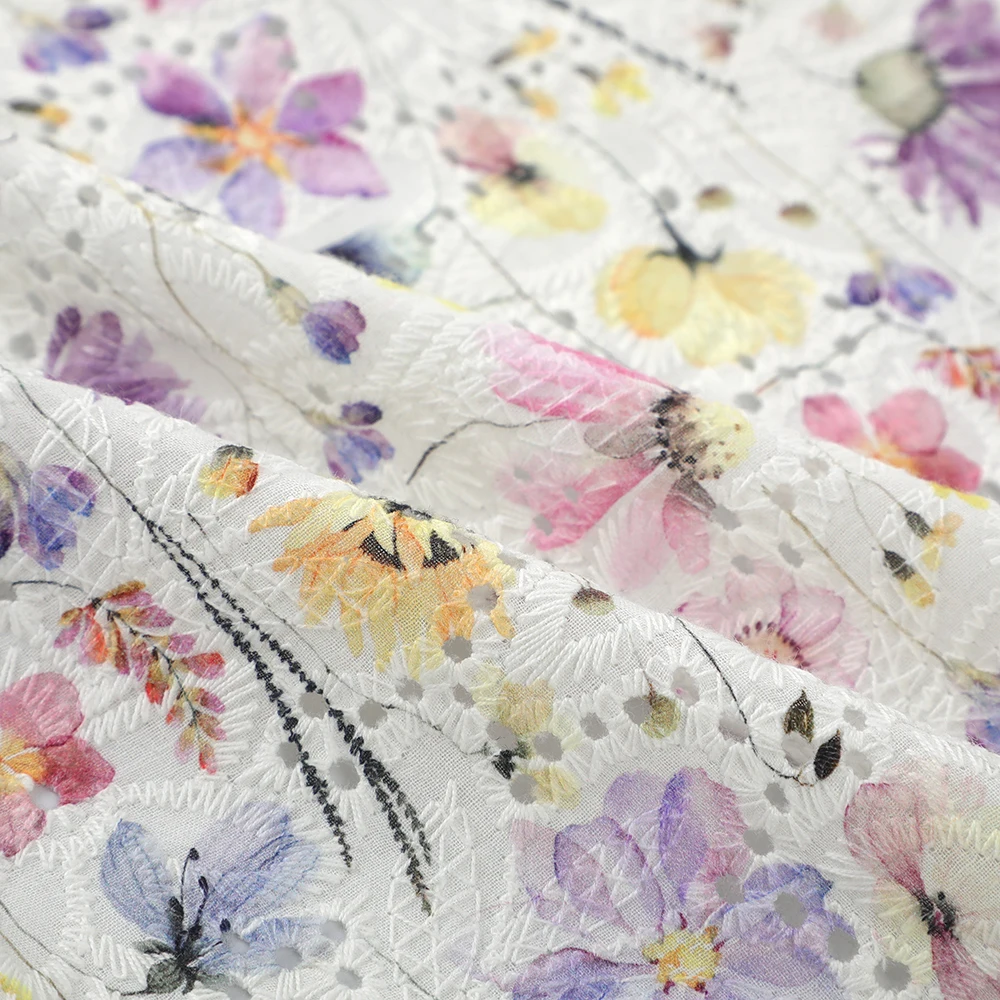 Fashionable High Quality custom digital printing 100% Cotton Embroidery fabric for clothing