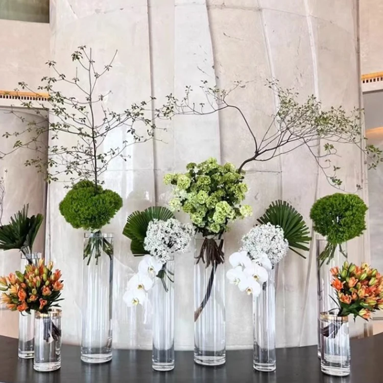 wholesale cylinder crystal glass flower vase in bulk large glass vase flower for wedding centerpiece