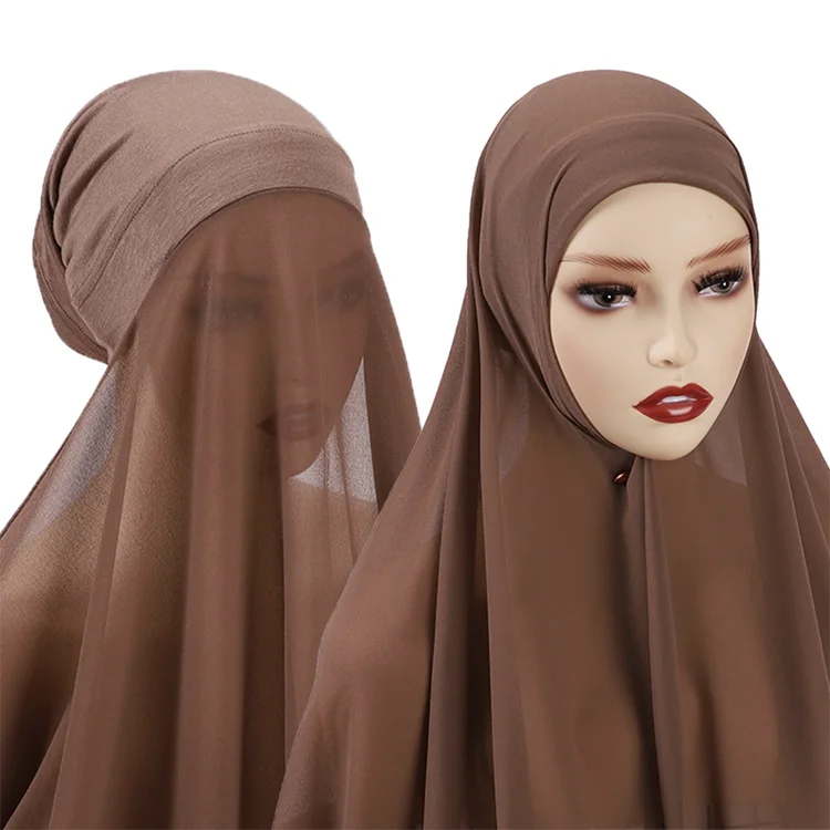 Wholesale Ready to wear Malaysian Islamic hijab Ladies Pearl Chiffon Instant Hijab With undercap