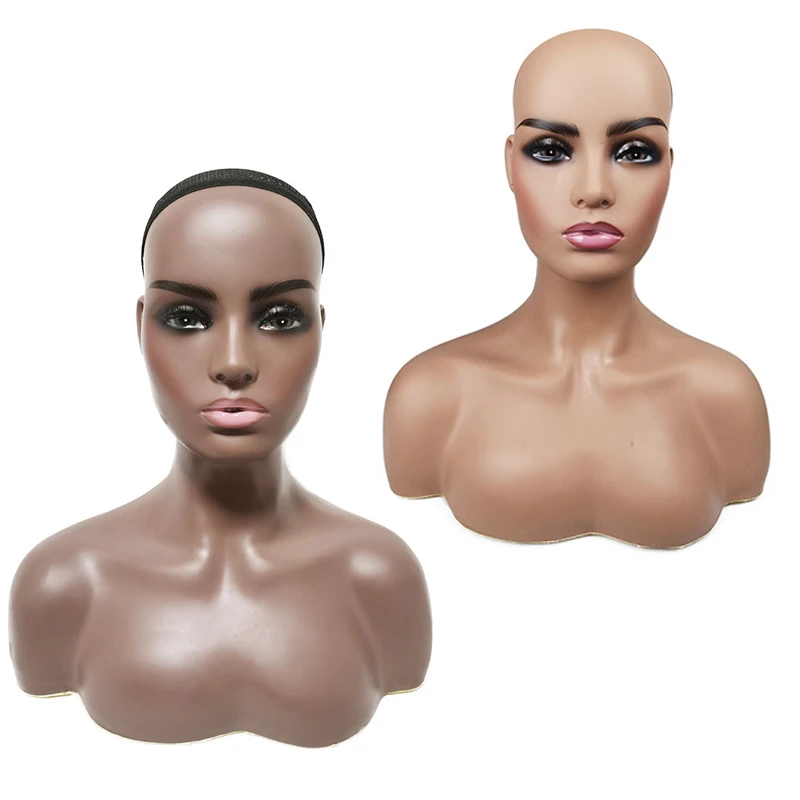 
Dark Skin African PVC Big Breast Realistic Female Mannequin Head with Shoulders for Wigs Display Mannequins MOQ 1 Piece 