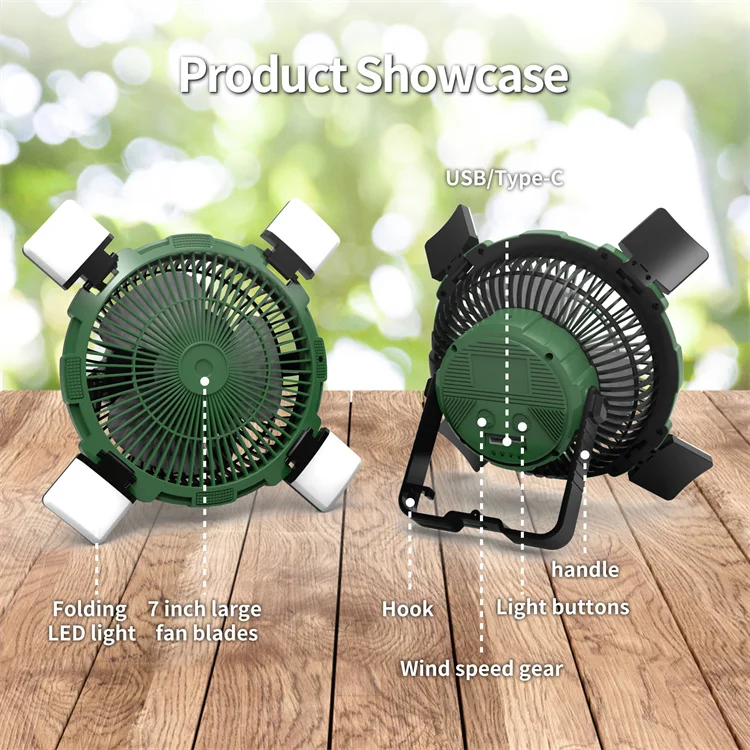 Rechargeable Camping Light Fan with LED Lantern 8000Mah Portable Patio Outdoor Fan