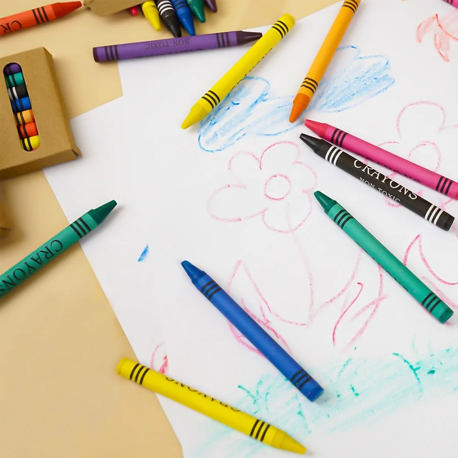 Promotional Cheap Durable Jumbo Size Bulk Package 12 Colors Crayon Set Wholesale Custom Box Non Toxic wax Crayon Set For Kids