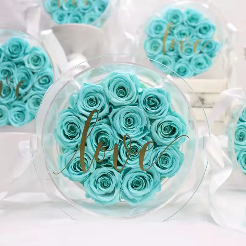 Luxury decoration flower transparent clear candied box eternal flower sugar bag preserved roses in acrylic box