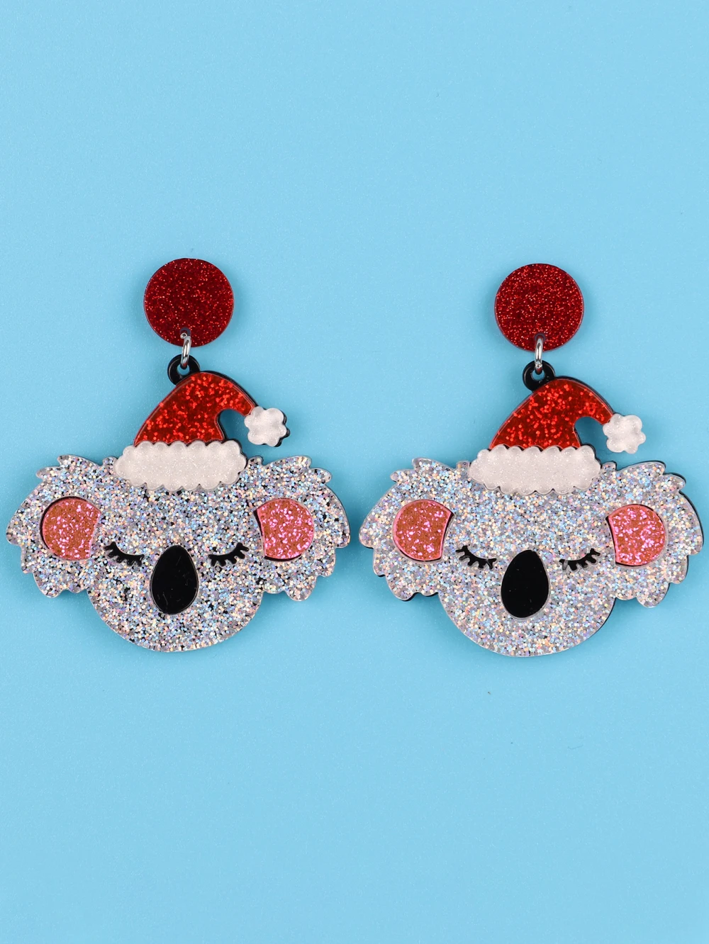 Wholesale Best selling creative animal glitter Cute Koala Santa hats Laser Cutout acrylic earrings for women
