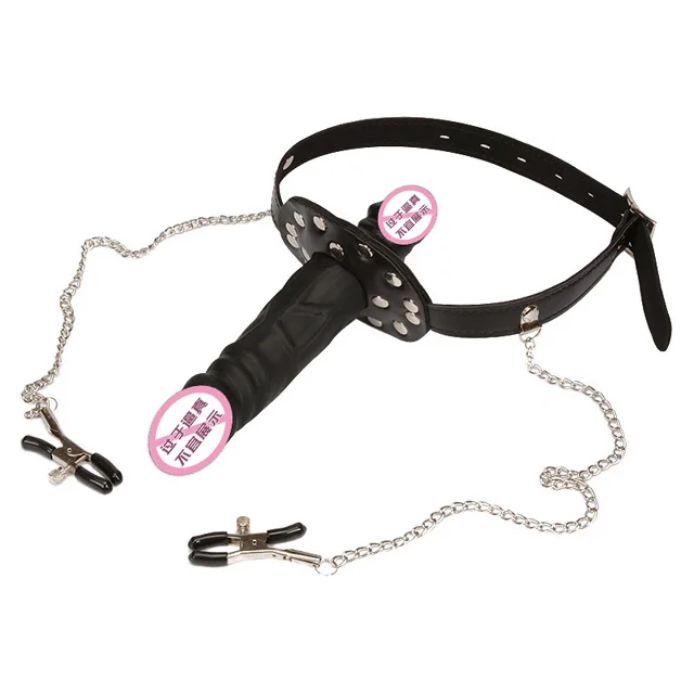 Ninghao Bondage Silicone Penis Gag Fetish Toys For Women Double Dildo Open Mouth Gag Oral With Nipple Clamps