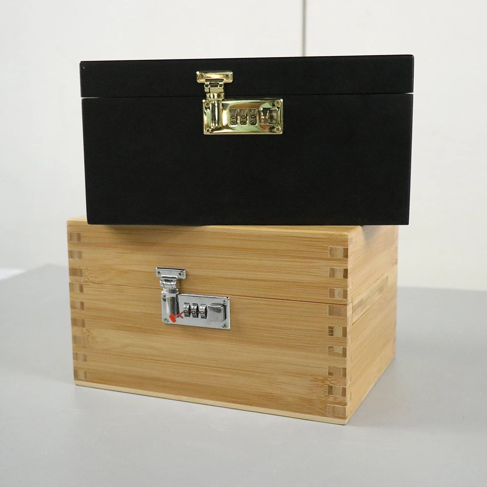 New custom 100% Bamboo Storage Box wooden Smoking Stash Box Sliding Rolling Tray with combination Lock