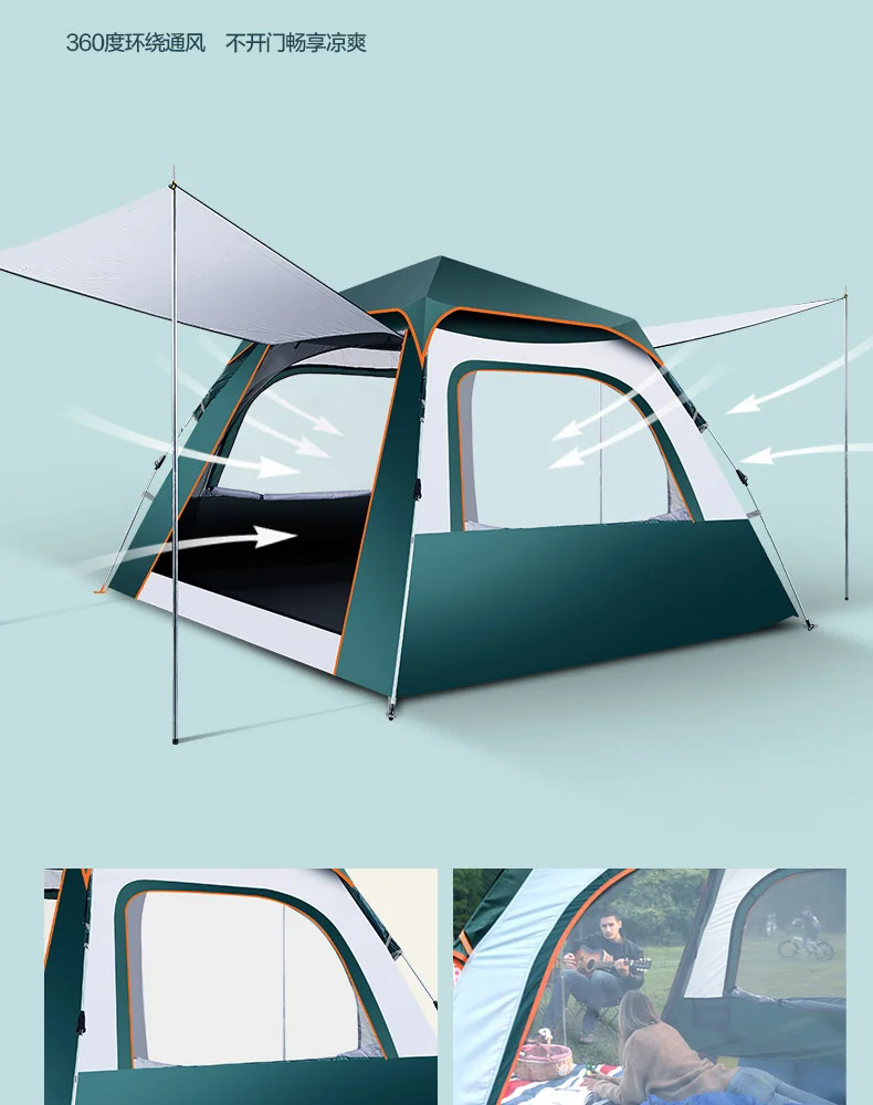 Factory Customized Family 3-4 Person Outdoor Quick Automatic Opening Waterproof Camping Tent