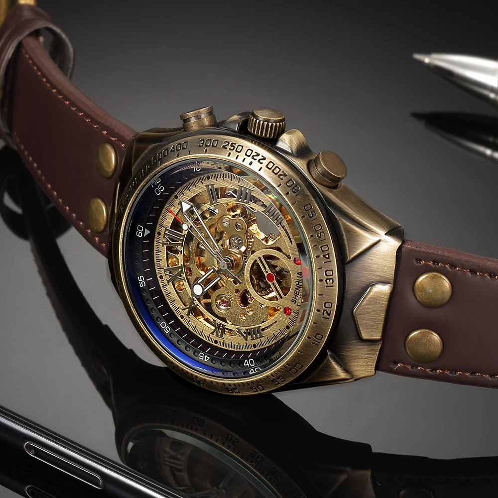 Shenhua Skeleton Watch Automatic Mechanical Transparent Self Winding Mens Watch