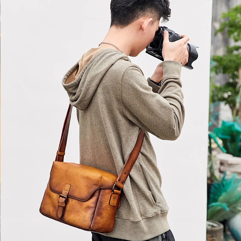 Handmade  Fashion Trendy Dslr Camera Bags Full Grain Retro Leather Camera Bag For Men