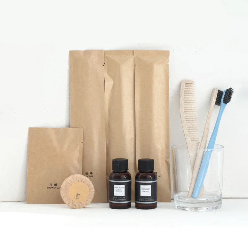 Custom 5 Star Luxury Eco Friendly Hotel Size Toiletries Biodegradable Wheat Straw Hotel Disposable Supplies Amenities Set