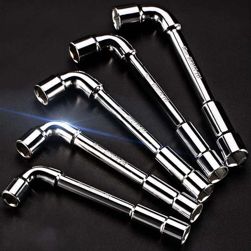 6mm-22mm Pipe Spanner L-Shaped Hex Car Spare Tire Lug Wrench Single-tube Perforated Socket Wrench