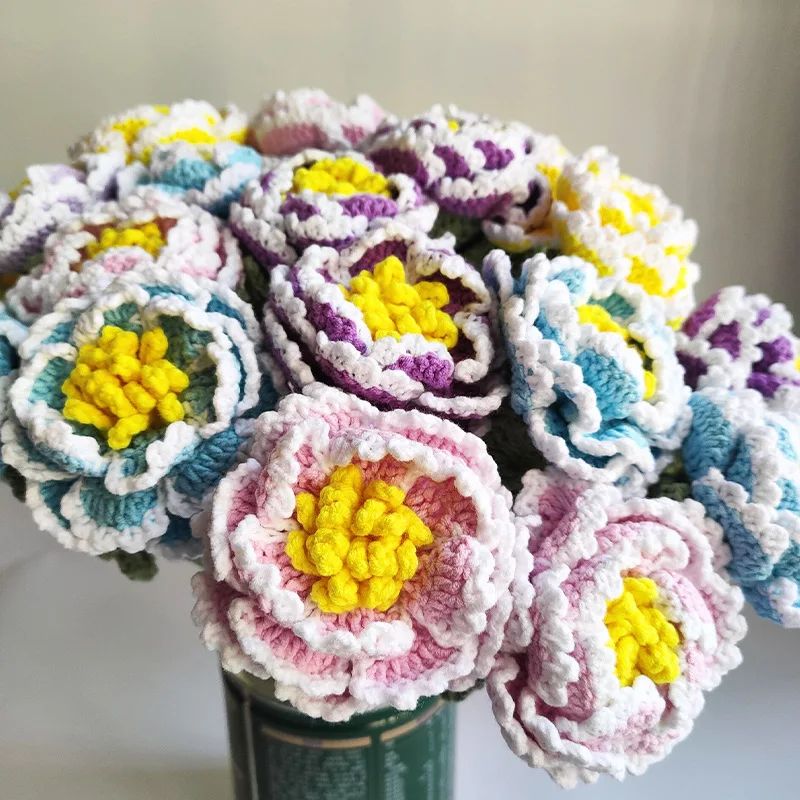 Wool Woven Peony Artificial Flower Multi-Petal Gradually Changing Color for Home Decoration or Christmas Eternal