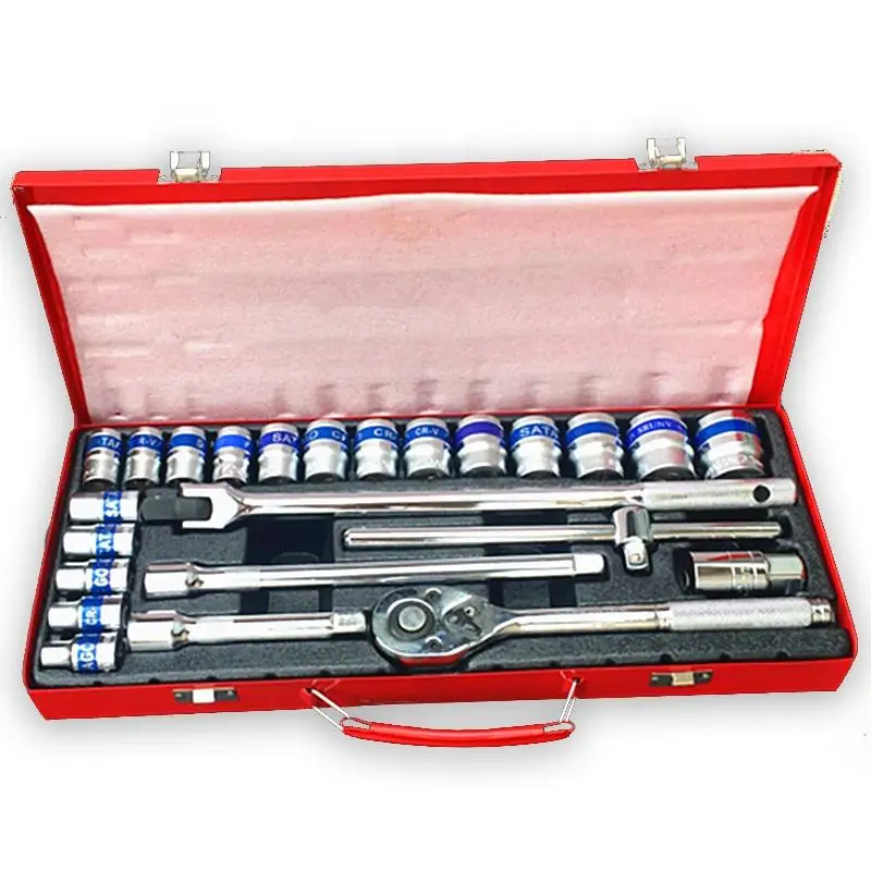 Srunv 24pc High Quality Iron Box Socket Set Hand Tool Universal Ratchet Socket Wrench Set