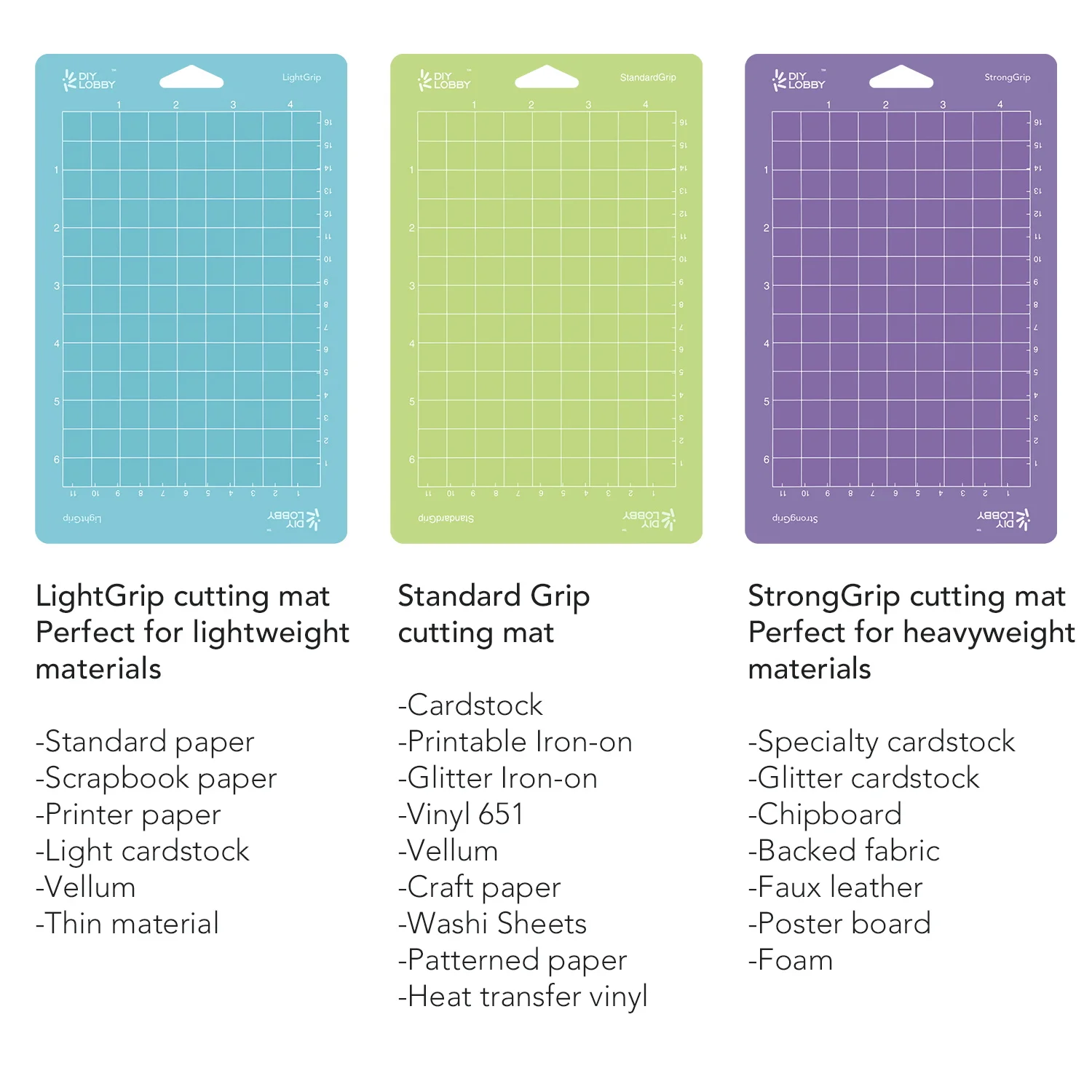 Diylobby Variety Adhesive Cutting Mat for Cricut Joy 4.5' X12' 4.5'X6.5' StandardGrip, LightGrip, StrongGrip