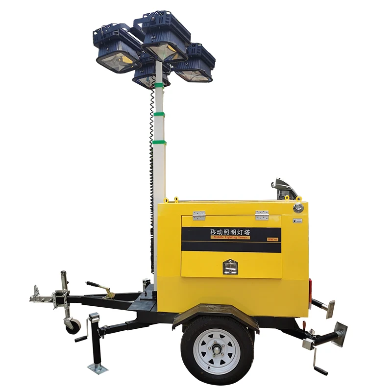 Good Price 8KVA Diesel Trailer Construction Sites Lighting Tools 4 1000 Watt LED Mobile Lifting Light Tower