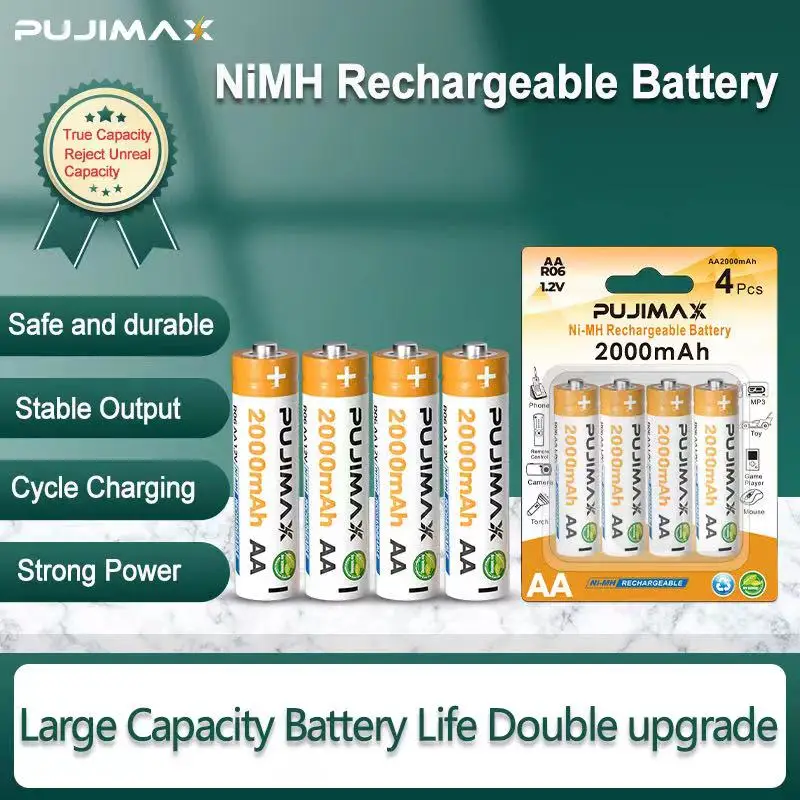PUJIMAX good quality 8pcs nimh aa battery 1.2v toys drone 2a rechargeable batteries 2cards for flashlight