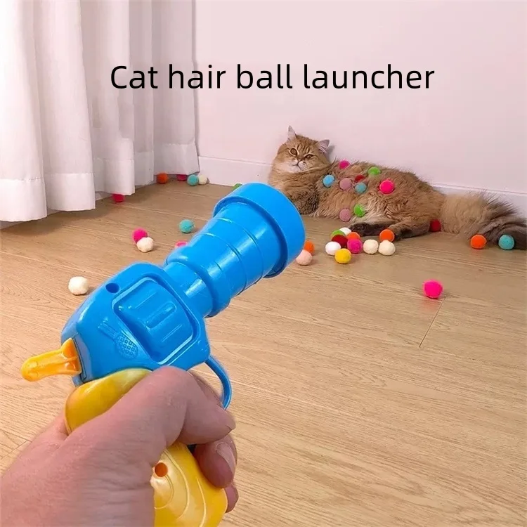 Wholesale Cat Plush Ball Launcher With Plush Ball Set Indoor Cat Toy Self-amusement Toy Gun Cat Interactive Pet Toy