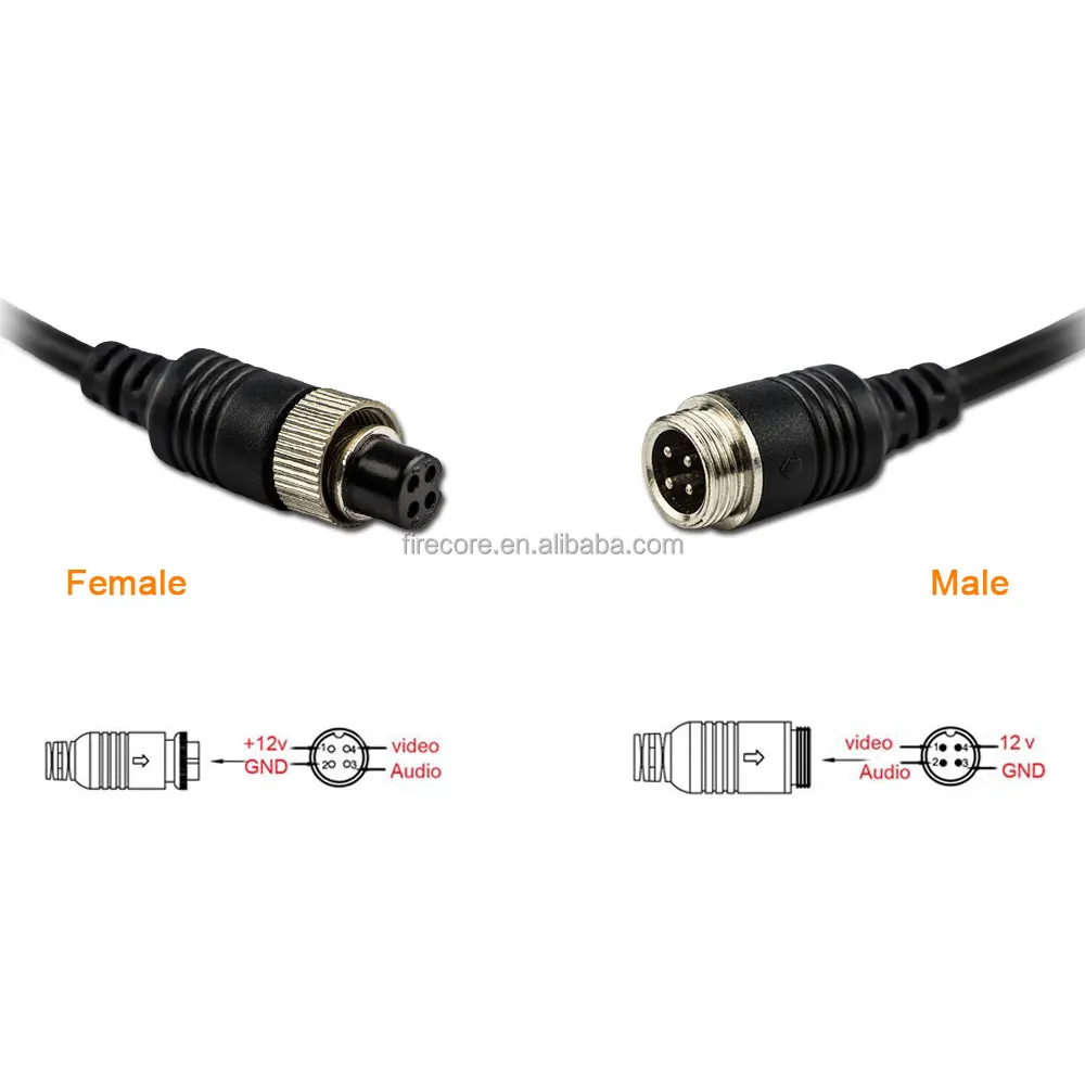 Rear View Parking Backup Camera 4pin M12 male to 8pin mini din female Digital LCD Monitor Mirror Wire/ Cable for Car