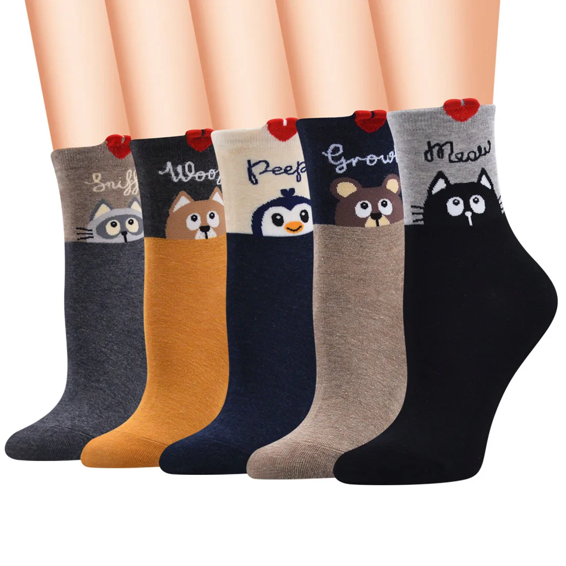 KTS82 No MOQ Factory OEM Custom Young Girls Tube Socks 3D Heart Cartoon Animal Knitted Cotton Bamboo Crew Socks For Women