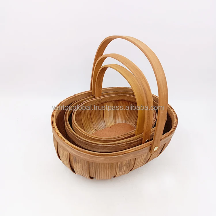 China Suppliers Competitive Cheap Price Wood Gift Farmer Fruit Vegetable Storage Basket With Wooden Handles