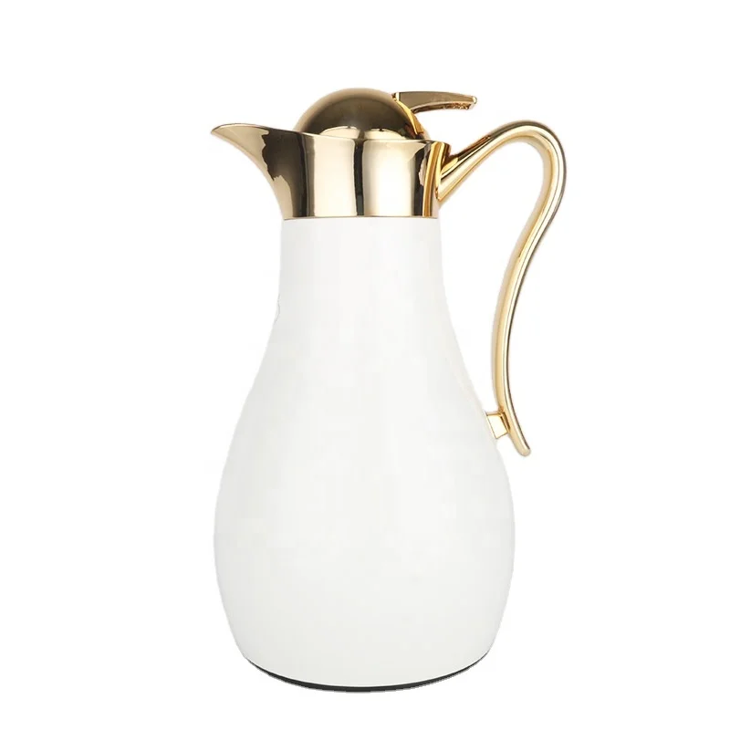 TRADITIONAL ARABIC STYLE NOBLE WHITE COLOR 1000 ML GLASS LINER VACUUM FLASK COFFEE POT