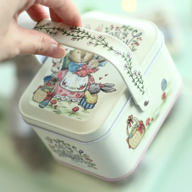 Lovely Cartoon Pattern Candy Chocolate Cookies Can Metal Storage Gift Tin Box with Handle