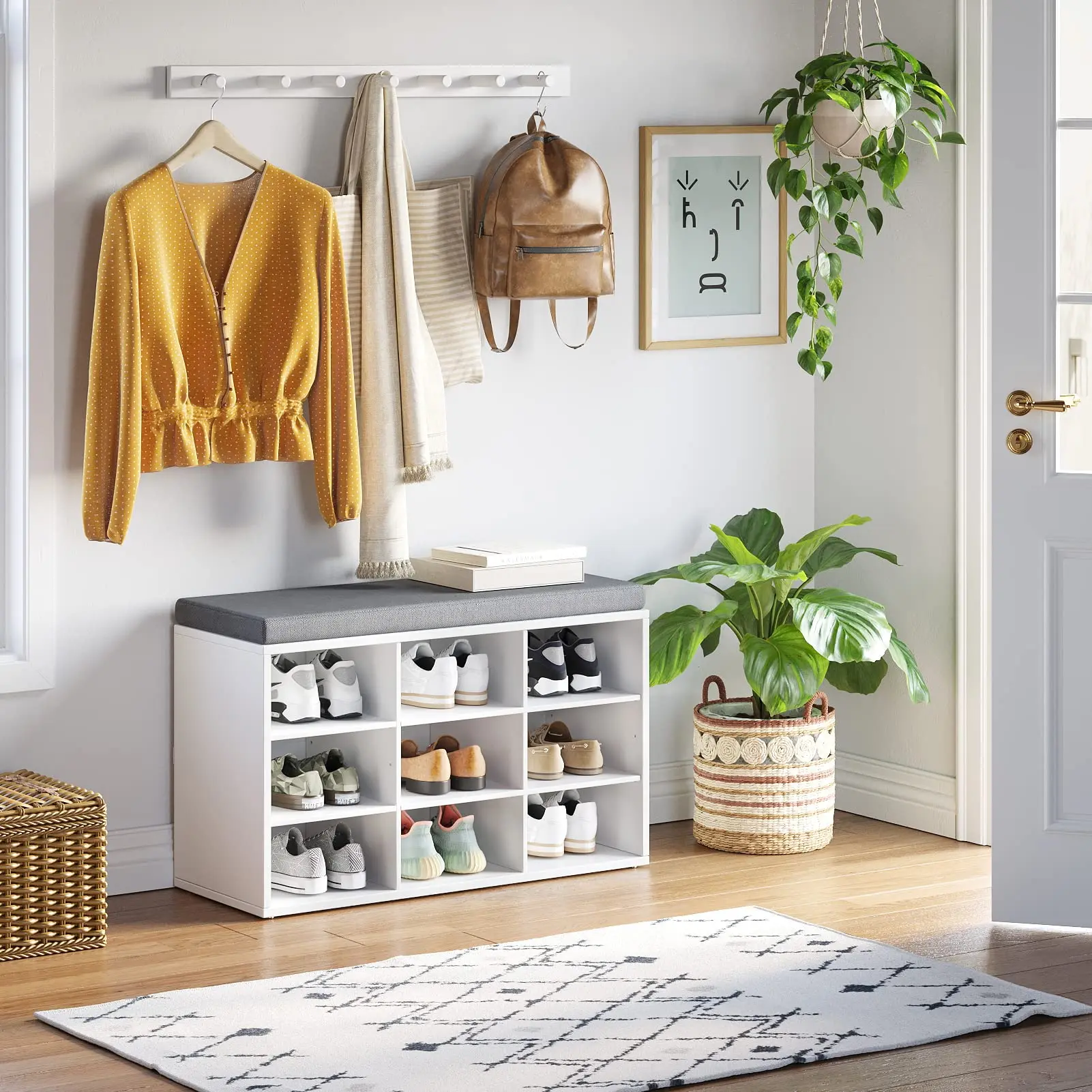 Modern Style 3-Flip-Drawers Wooden Shoe Rack Cabinet High Quality White Shoe Storage Bench for Living Room entry