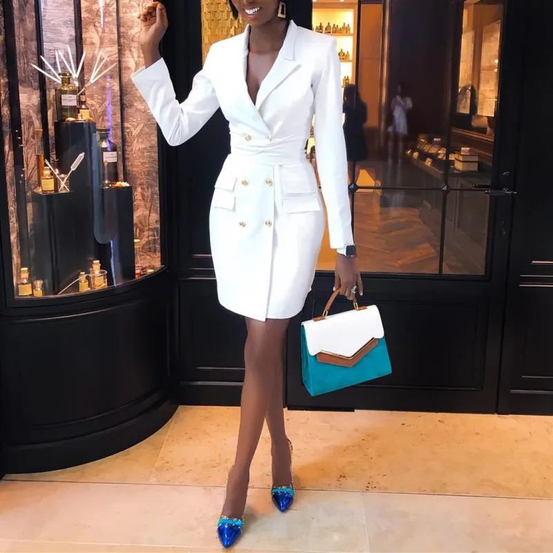 
Factory OEM & ODM women blazer dress casual women long blazer deep v neck front pocket women long blazer 