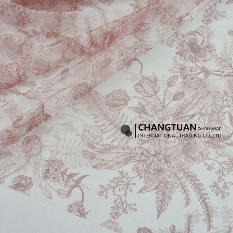 Wholesale Cheap Soft Sheer Lace Tulle Dress Fabric Light Weight Vintage Floral Print Mesh Material Fabric For Clothing