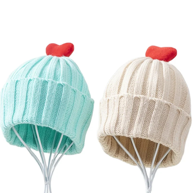 Factory direct new knit hat for baby Korean outdoor cute warm flanging spot discount knitted baby hats