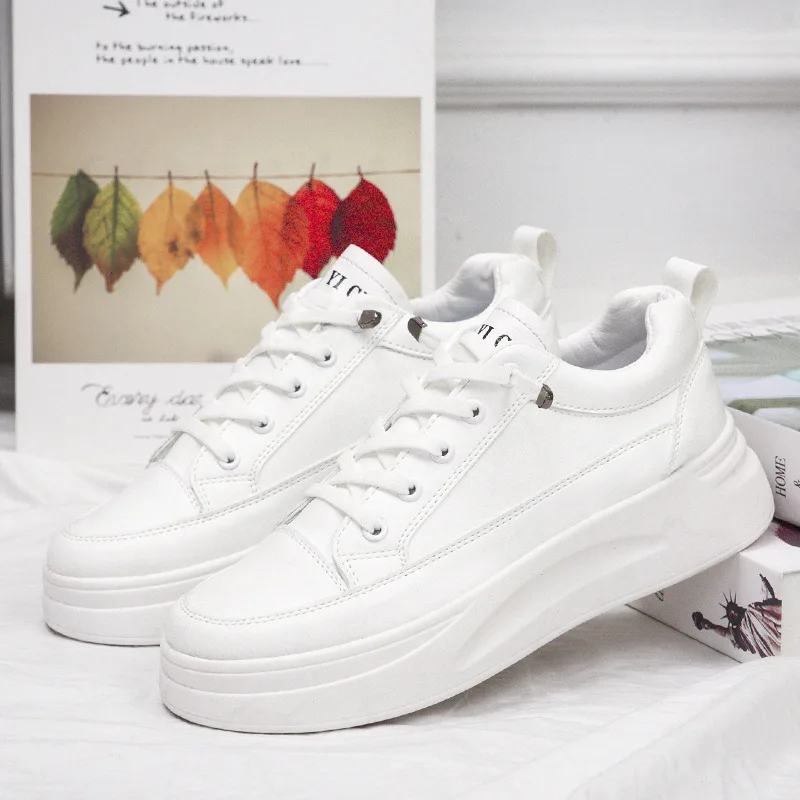 China Manufacturer Wholesale PU Leather Women sports school shoes height increasing chunky running white casual shoes