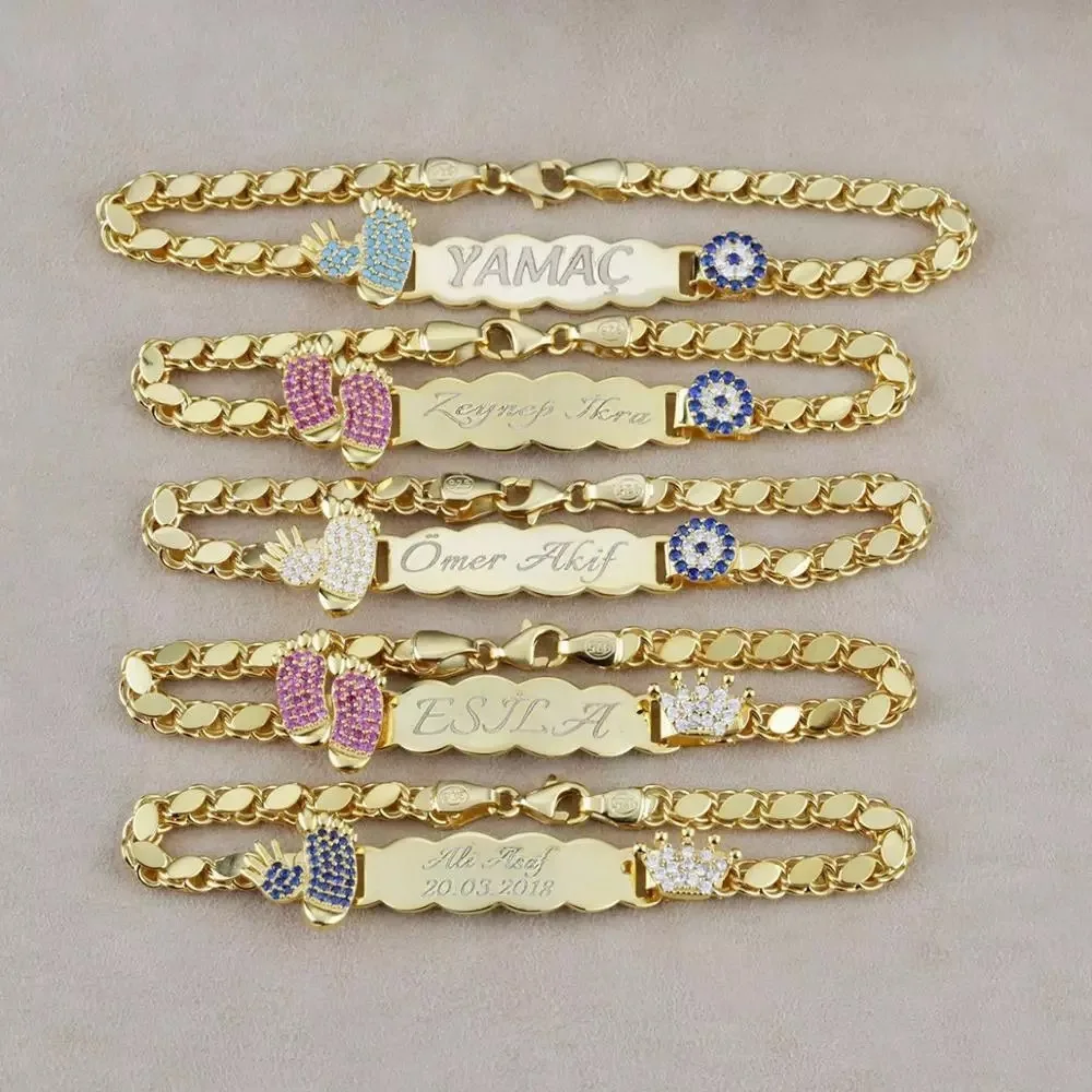 UWIN 2024 Custom 925 Silver Kids Jewelry Personalized Baby Name Plate Bracelet Anklet PVD Plating Hypoallergenic Jewelries
