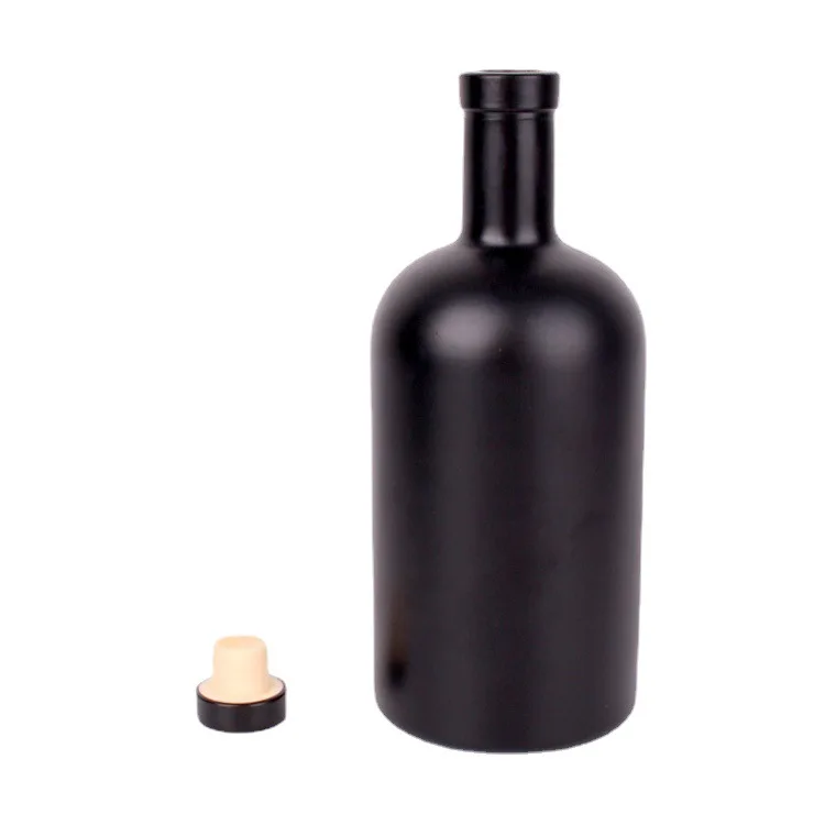 Wholesale Round 200ml 375ml 500ml 750ml 1L black matte olive oil bottle glass with lid