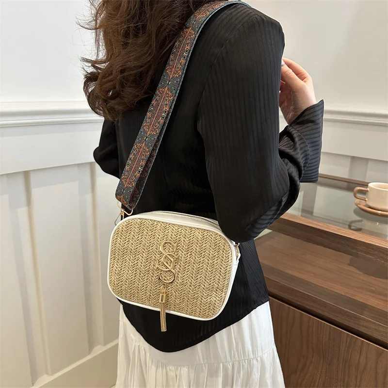 New Arrival Summer Braided Straw Crossbody Bag Rattan Woven Beach Travel Shoulder Bag