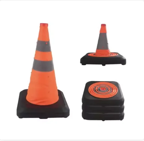 Collapsible Traffic Cone with Reflective Tape Oxford Fabric and Rubber Base for Road Safety and Traffic Management