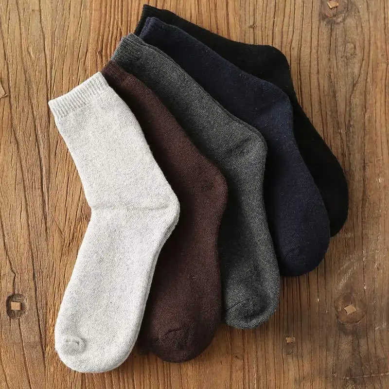 Wholesale Wool Towel Fluffy Warm Socks Winter Thick Warm Pure Color Soft Comfortable Fashion Crew Men Wool Socks